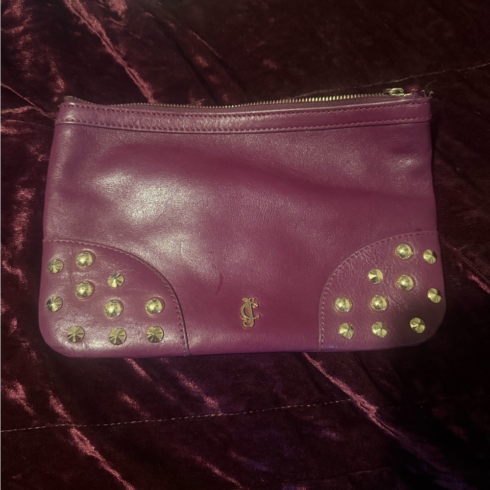 Juicy Couture Purple Leather Studded Wristlet Clutch